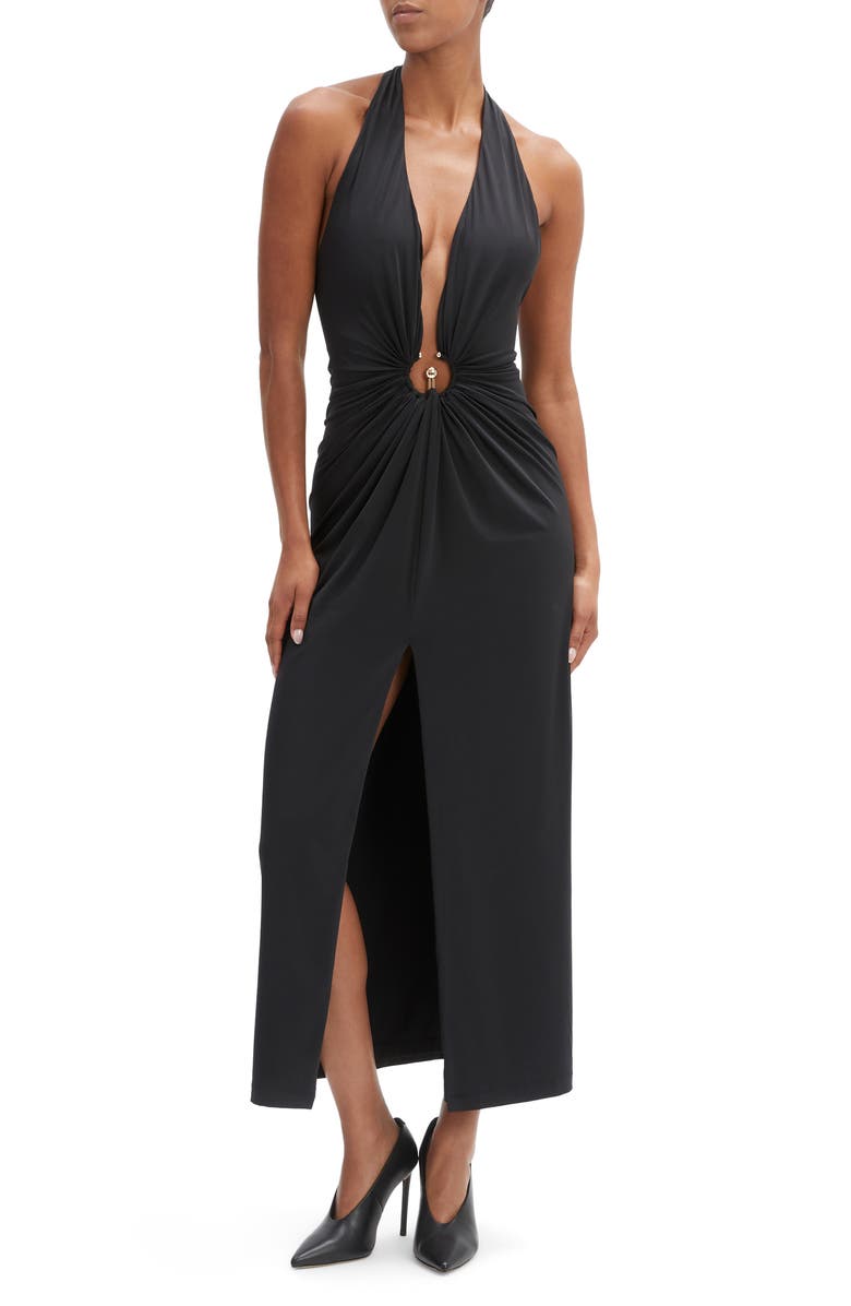 Bardot Alma Plunge Neck Dress, Alternate, color, Black