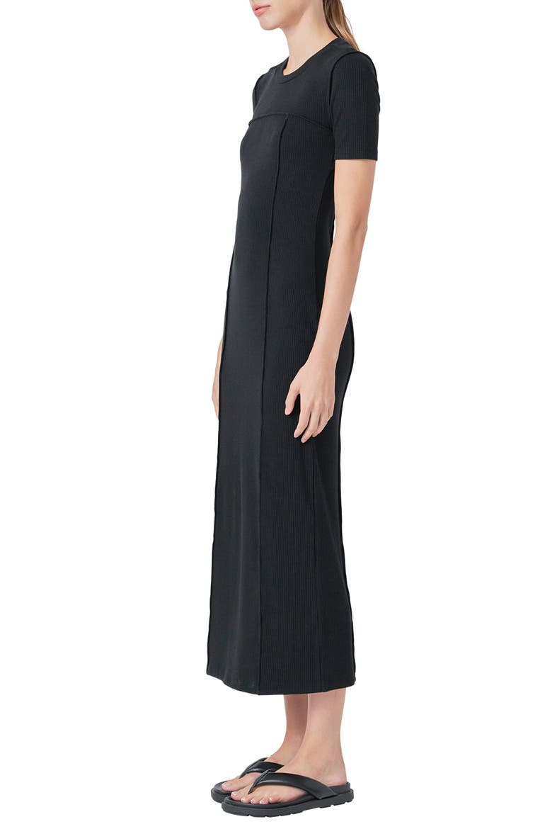 Short Sleeve Back Cutout Ribbed Maxi Dress, Alternate, color, BLACK