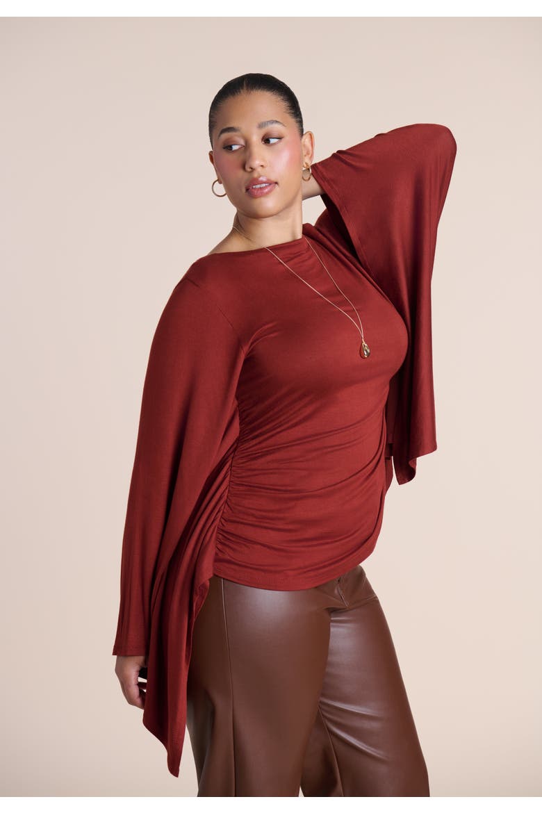 Dramatic Sleeve Shirred Top, Alternate, color, FIRED BRICK
