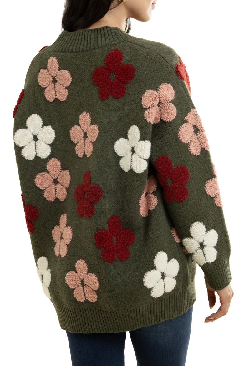 Floral Buttoned Cardigan, Alternate, color, GREEN
