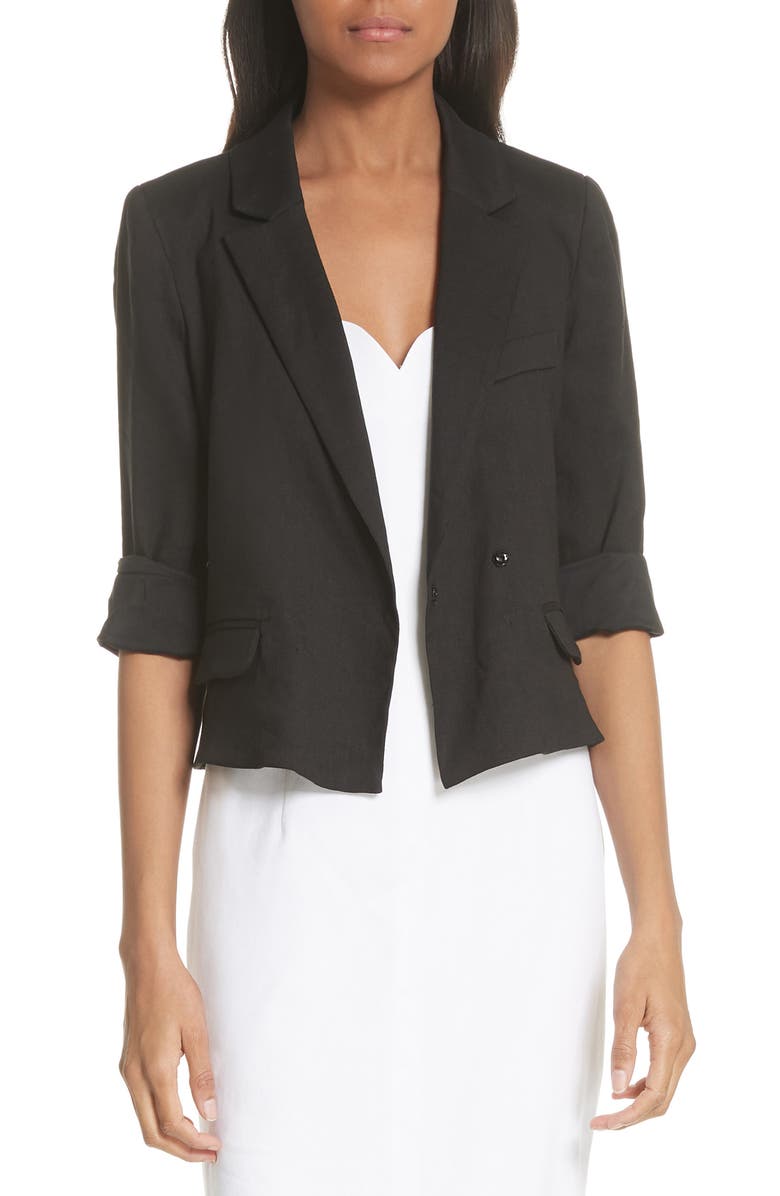 Milly Crop Linen Blend Blazer, Main, color, 