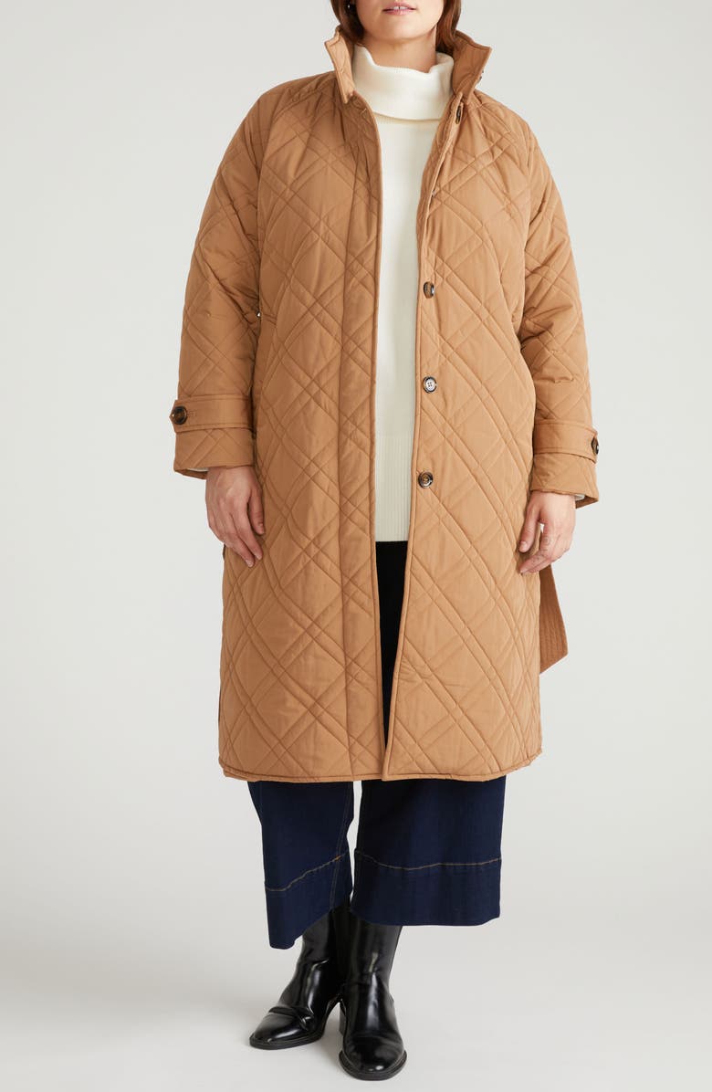 Universal Standard Nehra Quilted Coat, Alternate, color, Camel Brown