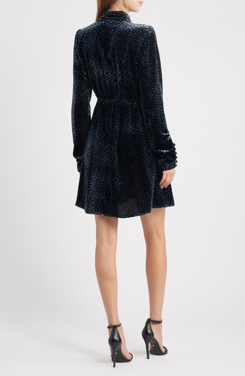 Lulus Lila Floral Long Sleeve Velvet Cocktail Dress In Blue
