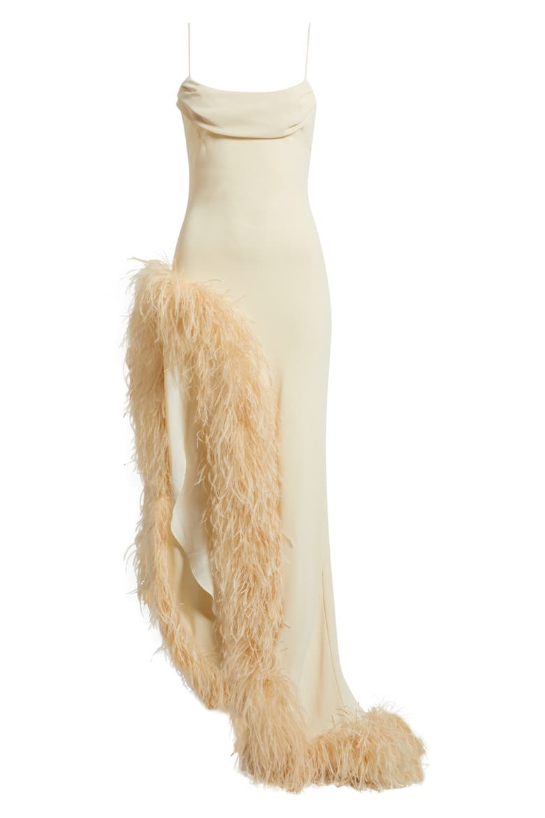 Jacqueline Feather Slit Gown, Alternate, color, IVORY
