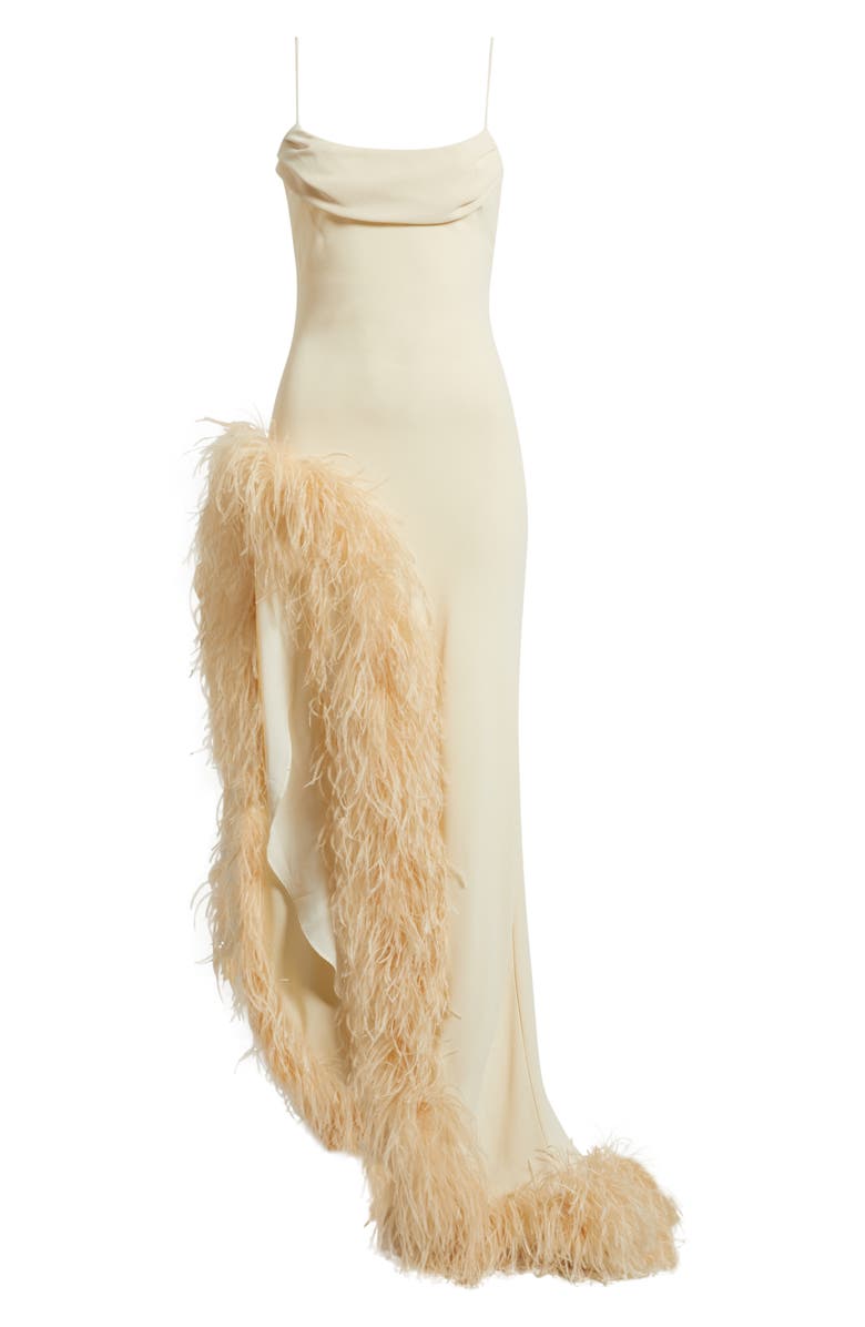 Delfi Collective Jacqueline Feather Slit Gown, Alternate, color, Ivory