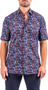 Maceoo Galileo Resistance0346 Black Ace Print Short Sleeve Cotton Button-Up Shirt