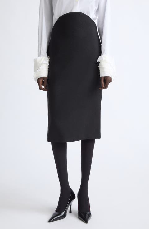 Curved Waist Virgin Wool Pencil Skirt