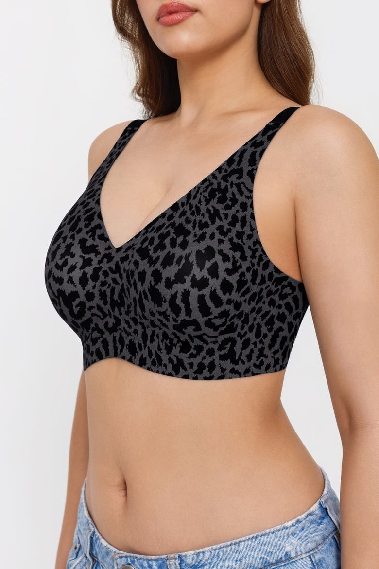 Seamless Wireless Jelly Leopard Contour Minimizer Support Bra, Alternate, color, Black Leopard