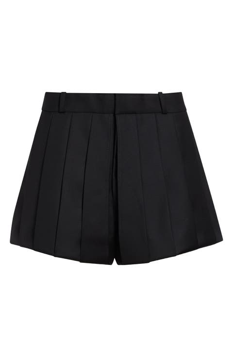 High Waist Multipleat Wool Shorts