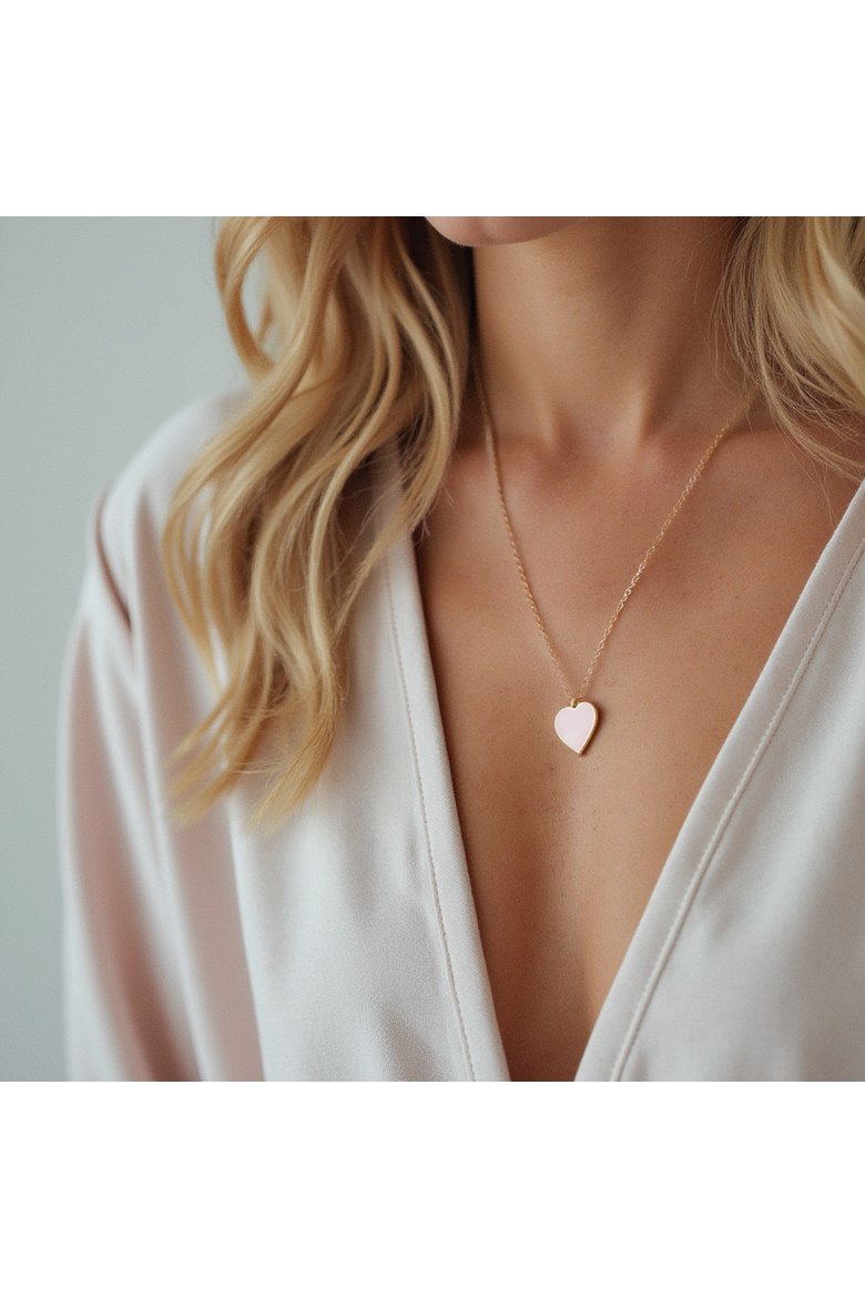 Single Hearted Girl Heart Necklace, Alternate, color, Pink