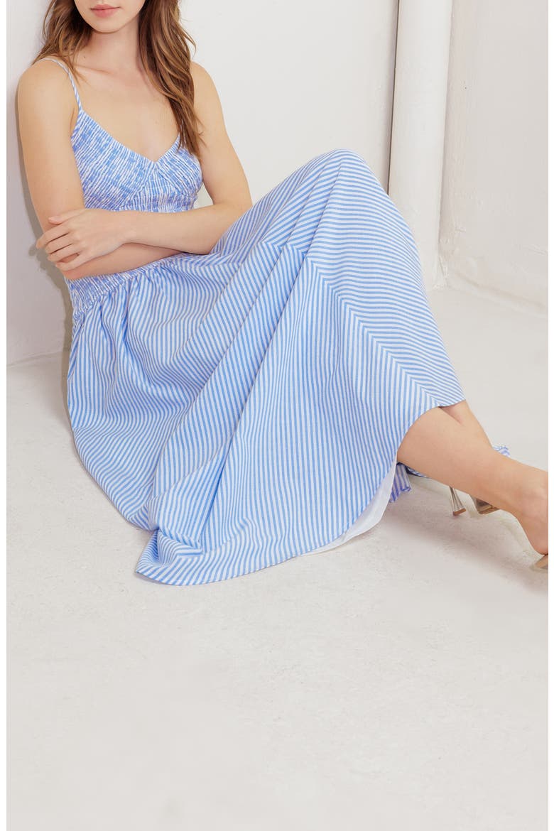 Smocked Bodice Cotton Blend Sundress, Alternate, color, BLUE/ WHITE