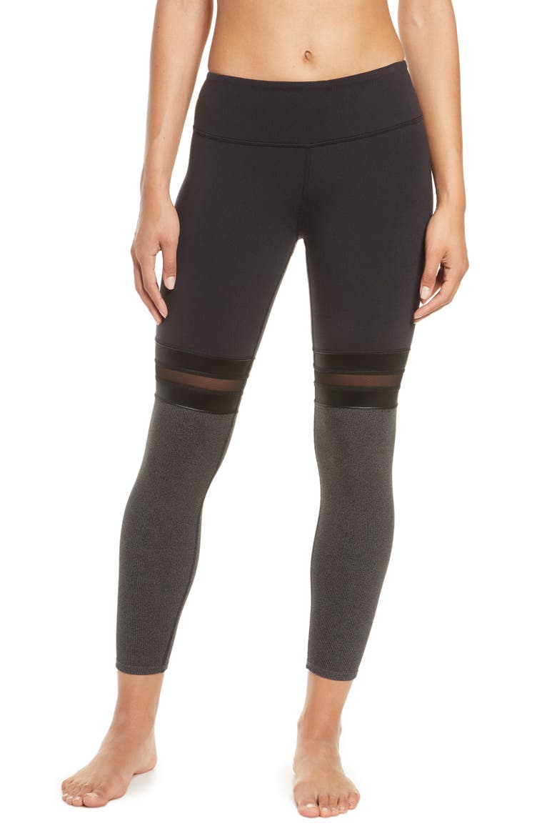 Player High Waist 7/8 Leggings, Main, color, BLACK/ CHARCOAL HEATHER