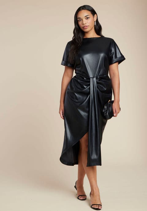 Faux Leather Tie Detail Dress (Plus Available)