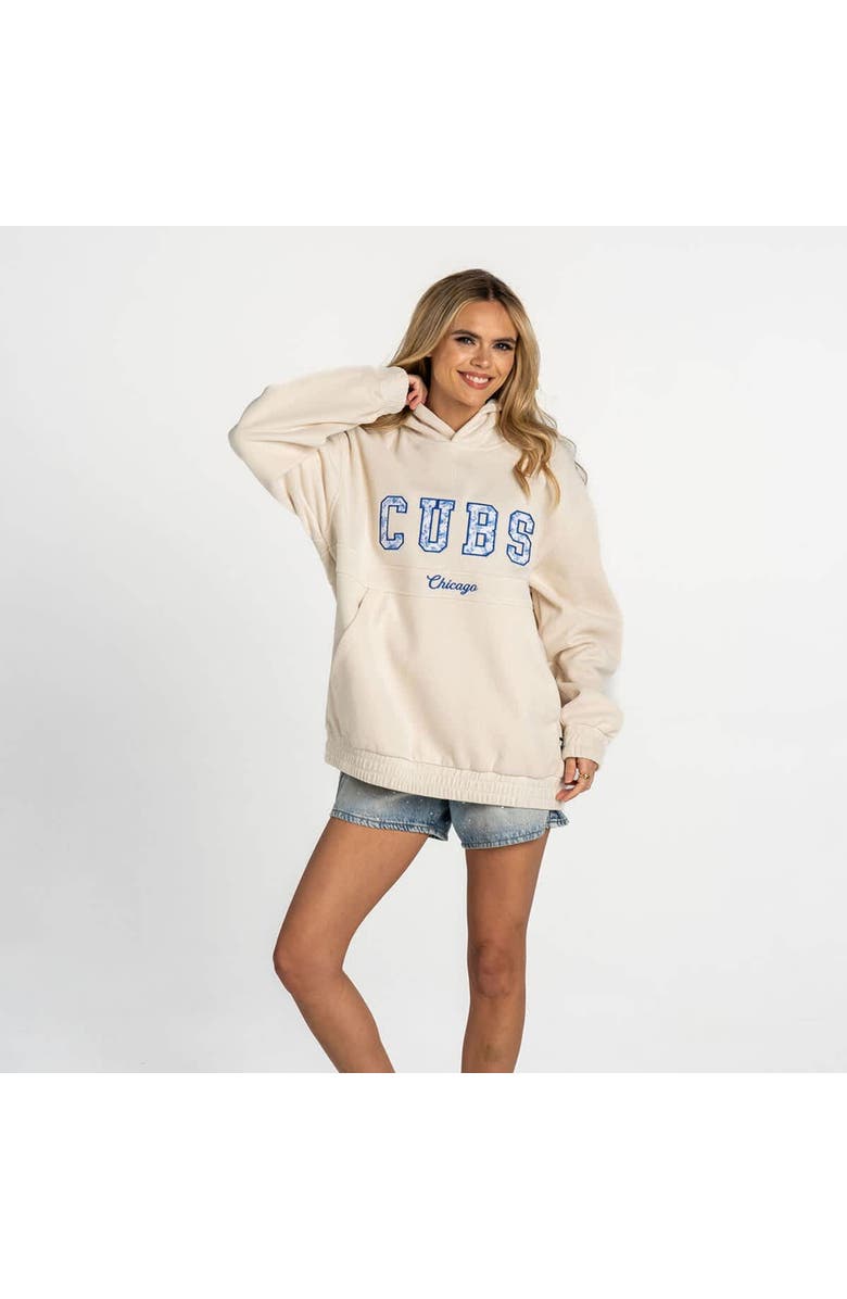 THE WILD COLLECTIVE Women's The Wild Collective  Cream Chicago Cubs Oversized Cord Tri-Blend Hoodie, Alternate, color, Cream