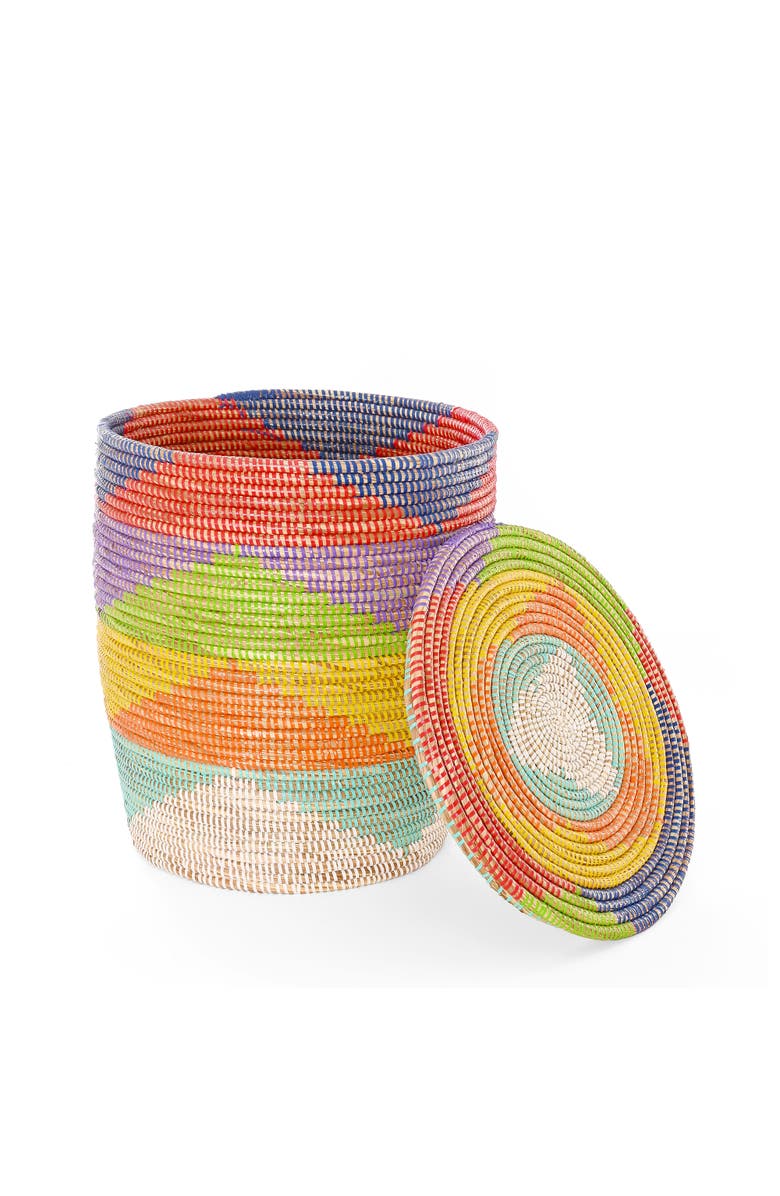 African Modern Set of Two Rainbow Mountains Flat Lidded Hampers, Alternate, color, Rainbow