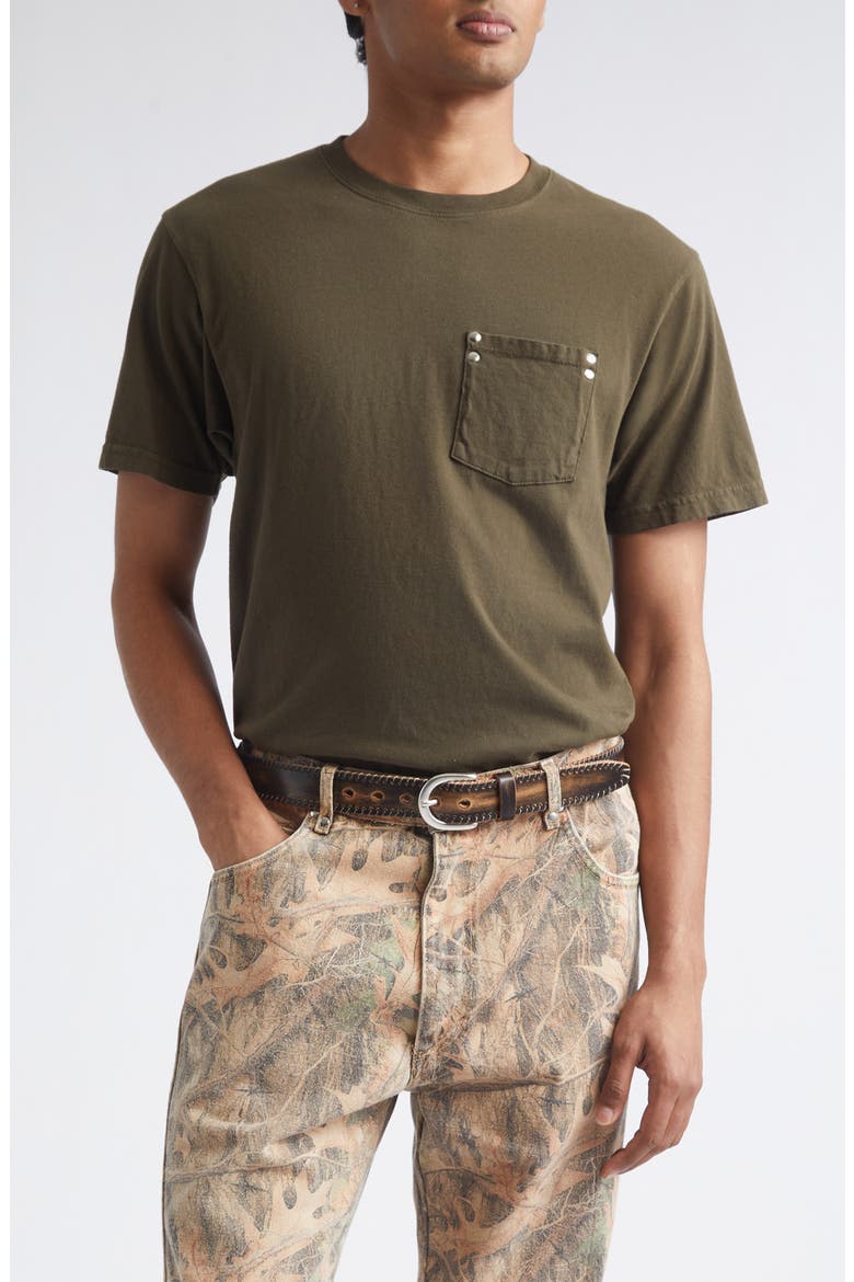 Stud Pocket Cotton T-Shirt, Main, color, LODEN GREEN