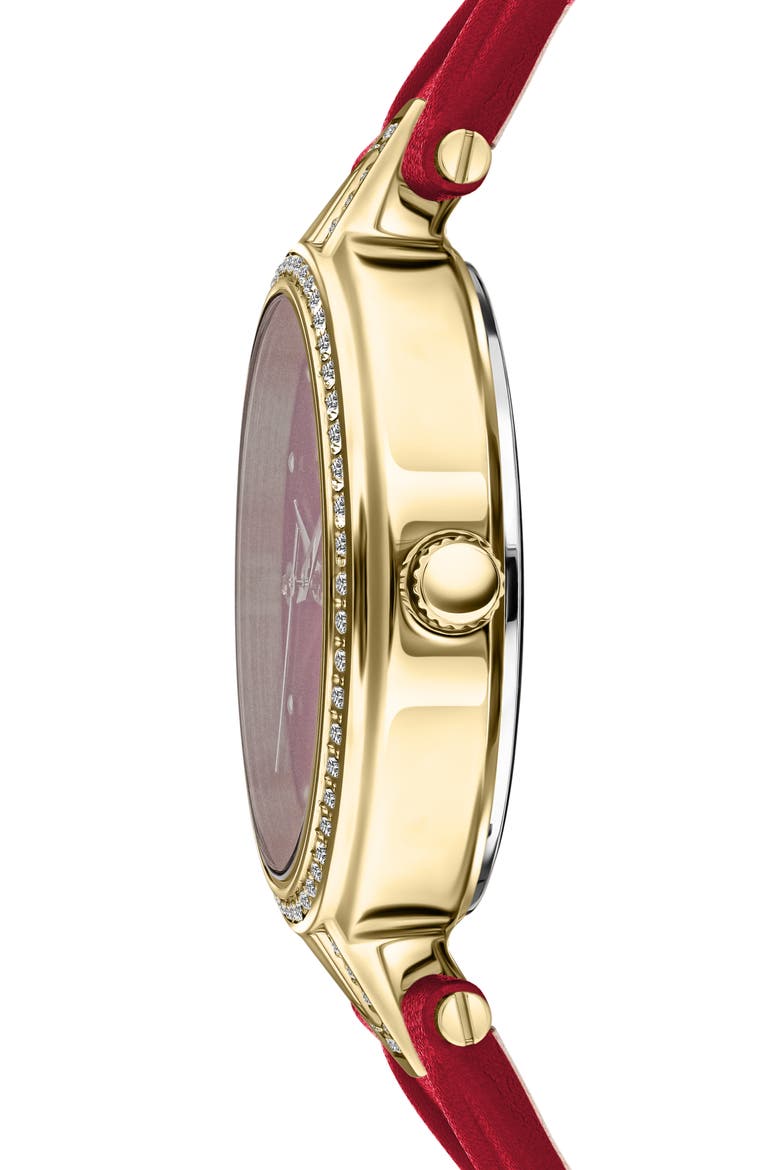 V Versus Crystal Leather Strap Watch, 34mm, Alternate, color, IP YELLOW GOLD