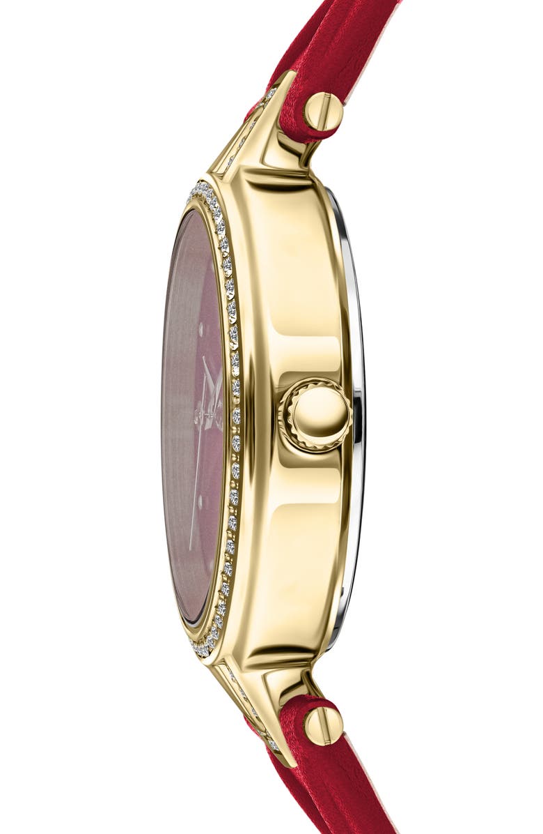 VERSUS Versace V Versus Crystal Leather Strap Watch, 34mm, Alternate, color, Ip Yellow Gold