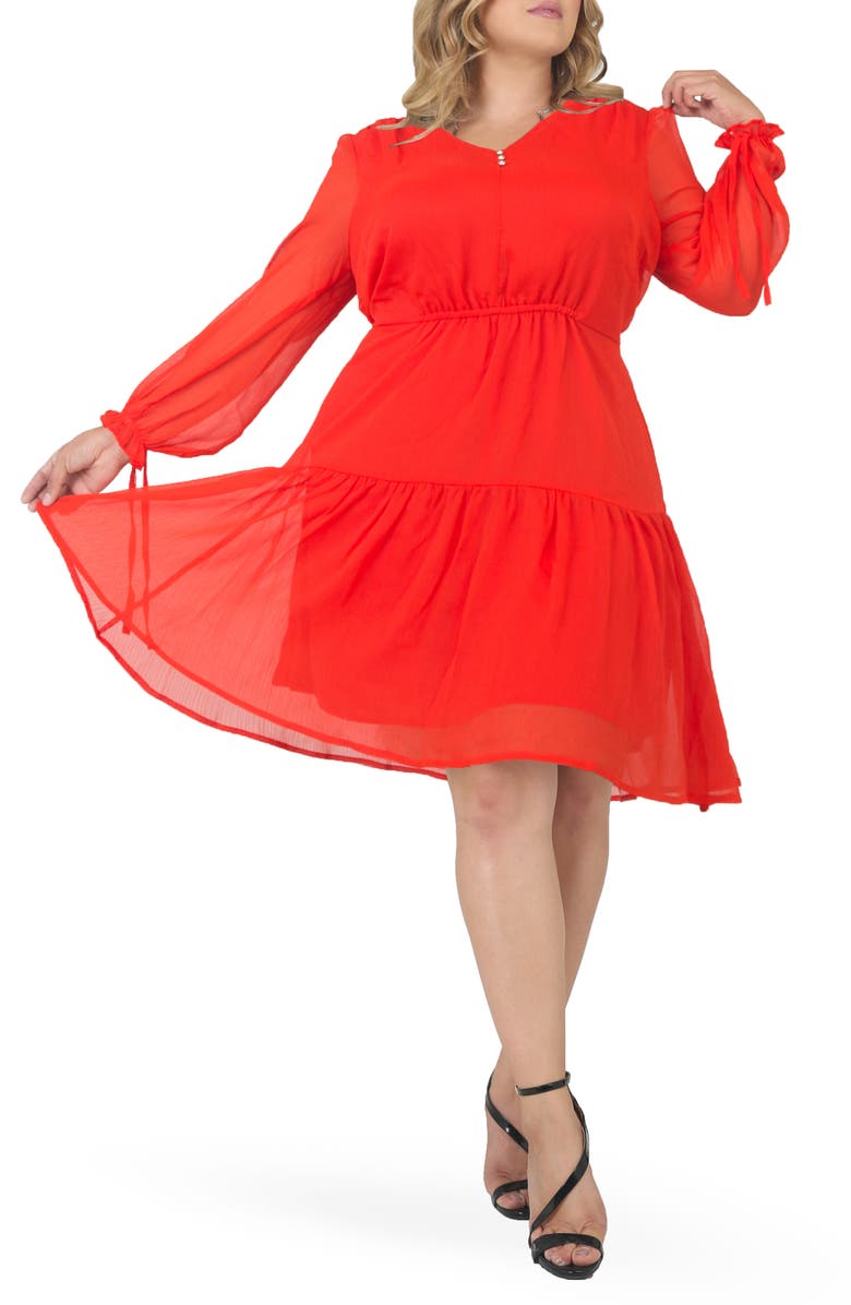 Standards & Practices Prairie Chiffon Long Sleeve Dress, Main, color, Tigerlily