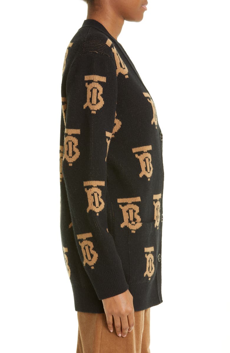 Burberry Nadine TB Monogram Wool Cardigan, Alternate, color, 