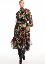 June + Vie Mock-Neck Chiffon Midi Dress