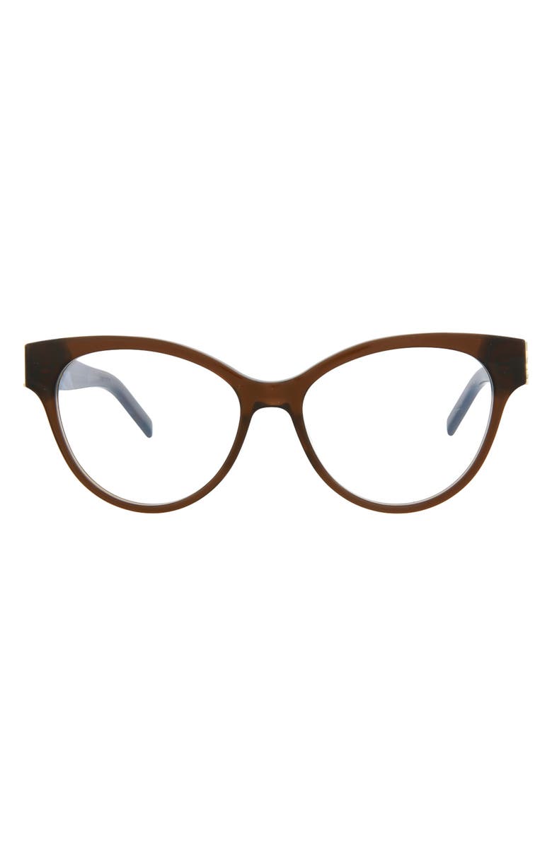 Saint Laurent 53mm Cat Eye Optical Glasses, Main, color, Brown Brown Transparent