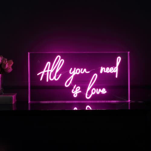 Jonathan Y All You Need Is Love 23.63" X 11.75" Contemporary Glam Acrylic Box Usb Operated Led Neon Light In Pink