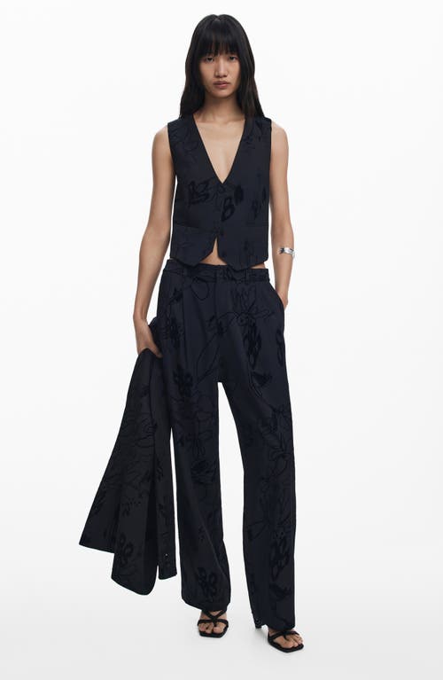 Desigual Pleated Wide Leg Pants In Black