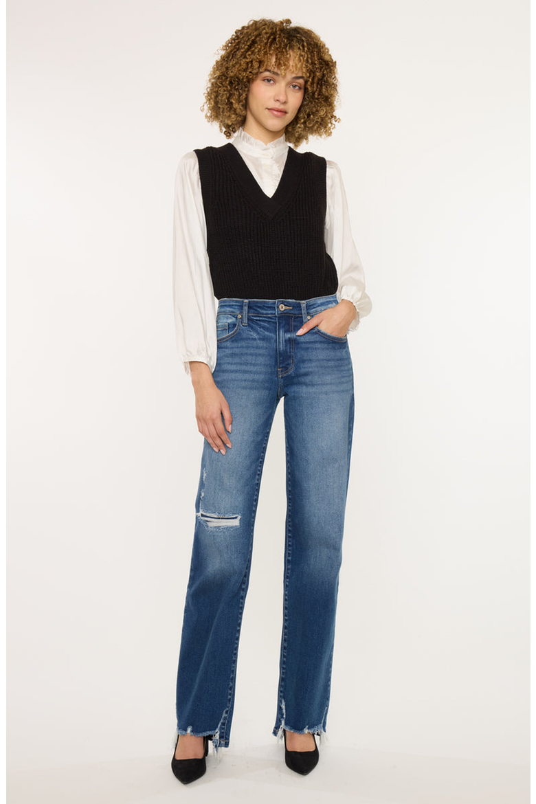Dayna High Rise Slim Wide Leg Jeans, Main, color, Dark Wash