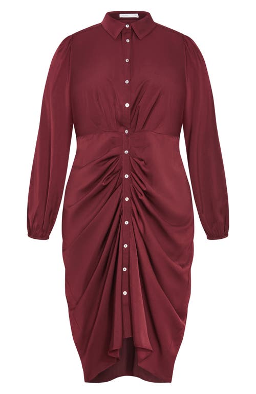 City Chic Lianna Long Sleeve Dress In Burgundy