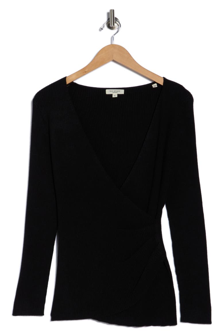 Faux Wrap Knit Sweater, Alternate, color, BLACK/BLACK