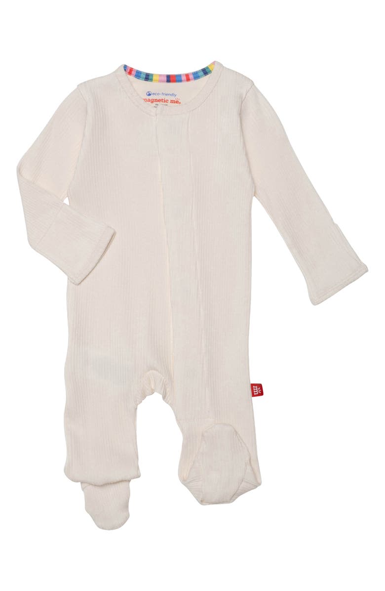 Magnetic Me Whipped Cream Ribbed Cotton Blend Magnetic Footie, Main, color, 