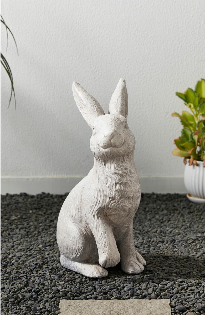 Glitzhome 18"H MGO Sitting Rabbit Garden Statue, Alternate, color, White