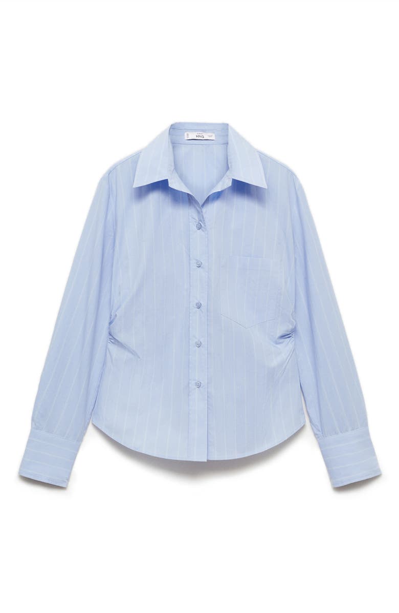 MANGO Side Gather Cotton Poplin Button-Up Shirt, Alternate, color, 