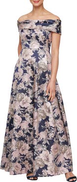 Alex Evenings Floral Off the Shoulder Gown