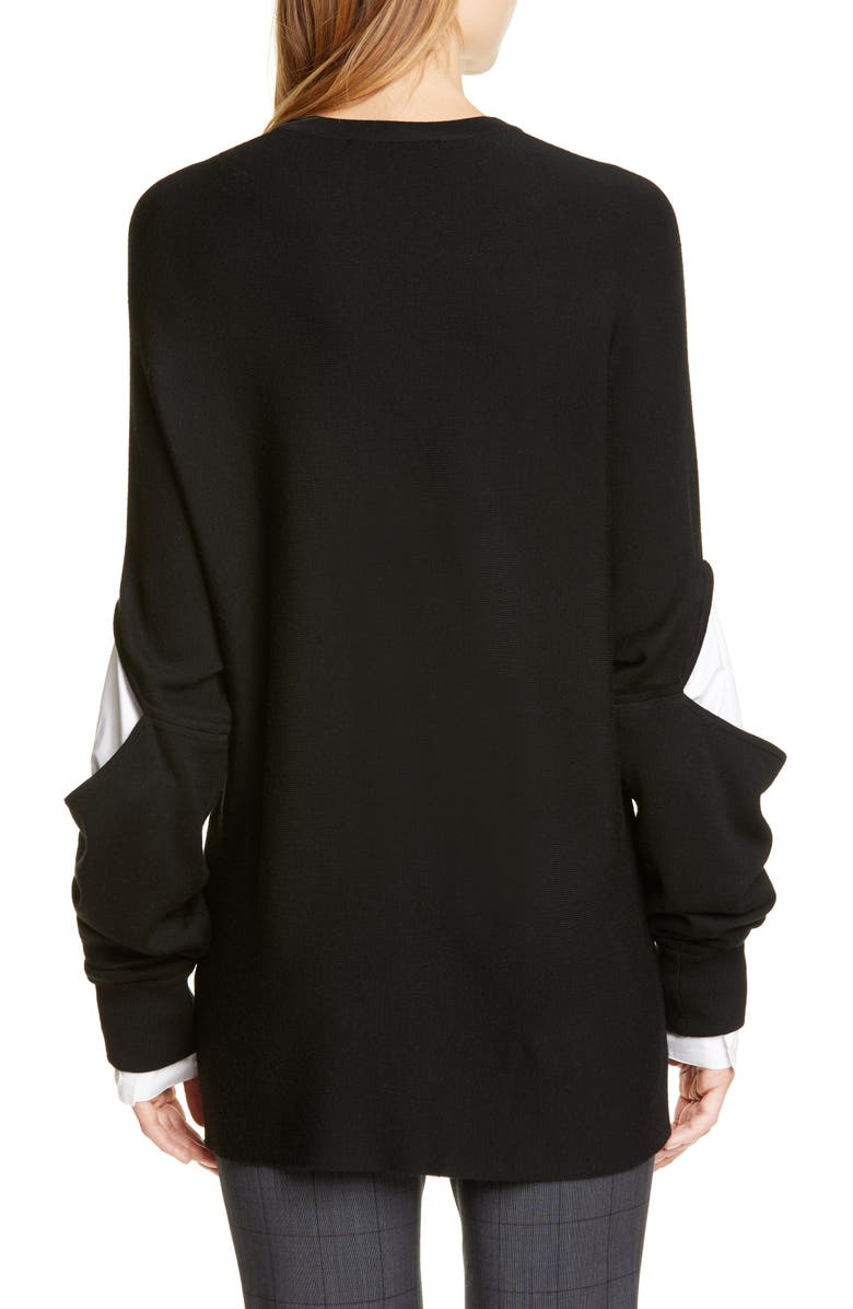 Tibi Layered Look Wool Sweater, Alternate, color, Black/ White Multi