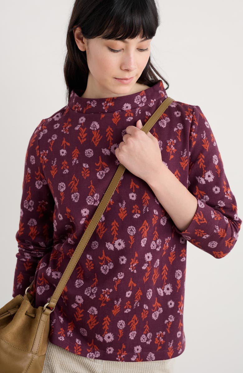 Seasalt Cornwall Field Glass Print Cotton Blend Mock Neck Top, Alternate, color, Flower Shadow Terraccota