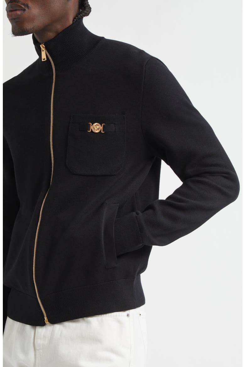 Medusa Biggie Cotton & Cashmere Blend Zip Cardigan, Alternate, color, BLACK
