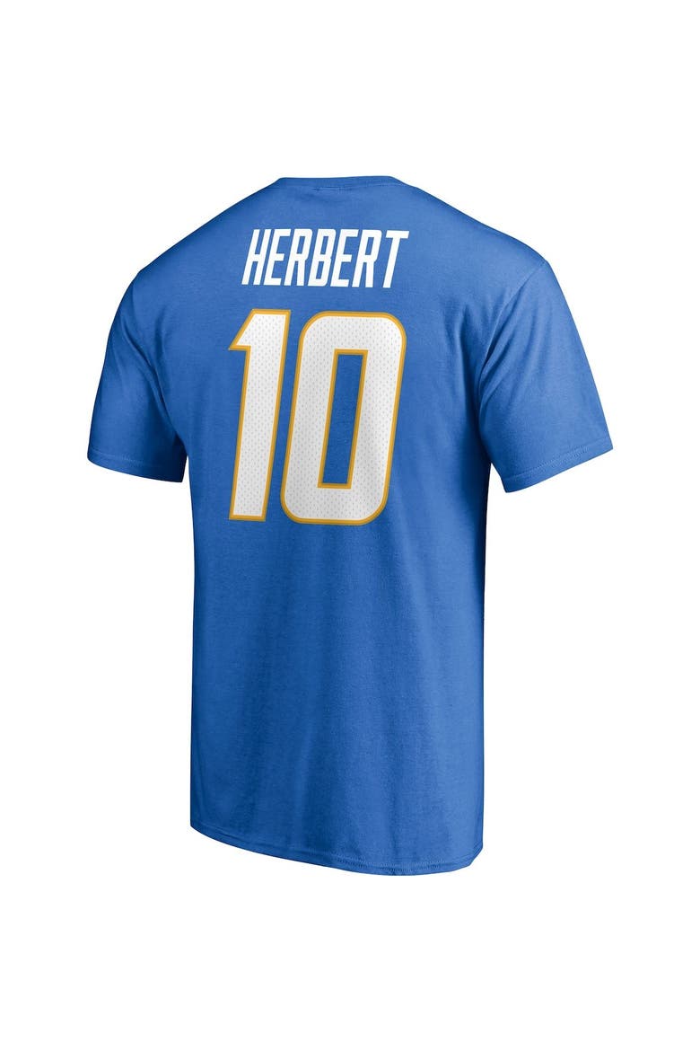 Men's Fanatics Branded Justin Herbert Powder Blue Los Angeles Chargers Player Icon Name & Number T-Shirt, Alternate, color, POWDER BLUE