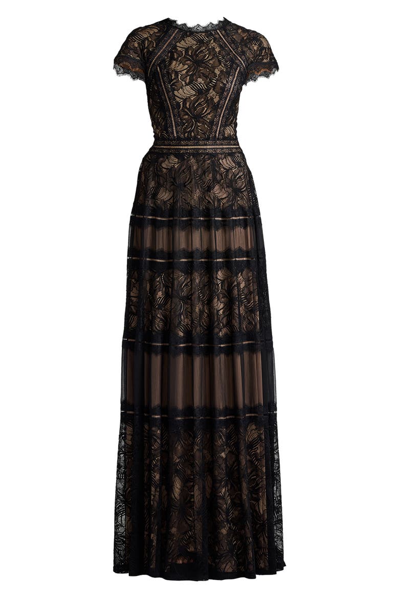Lace A-Line Gown, Alternate, color, BLACK/ NUDE