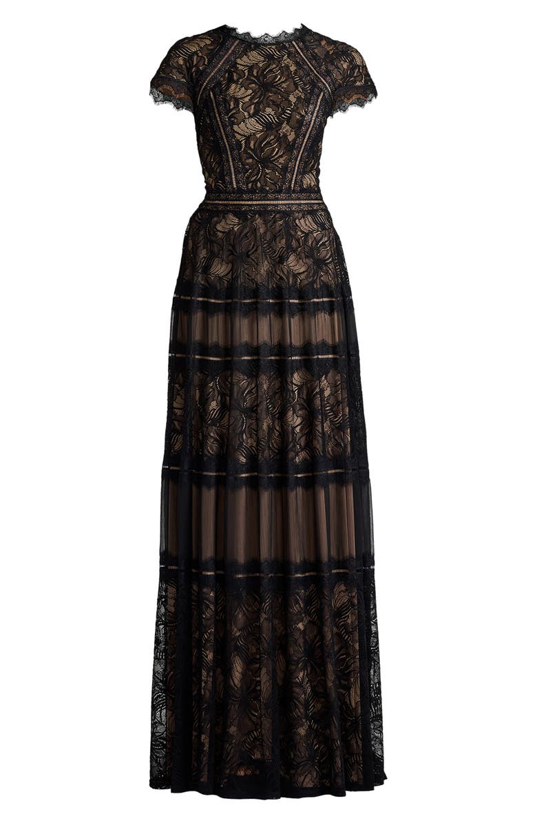 Tadashi Shoji Lace A-Line Gown, Alternate, color, Black/ Nude
