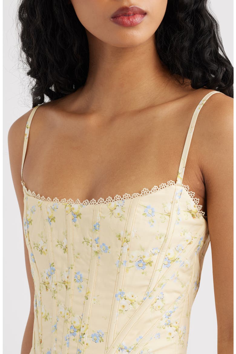 Cadie Lemon Floral Stretch Cotton Corset Top, Alternate, color, LEMON FLORAL