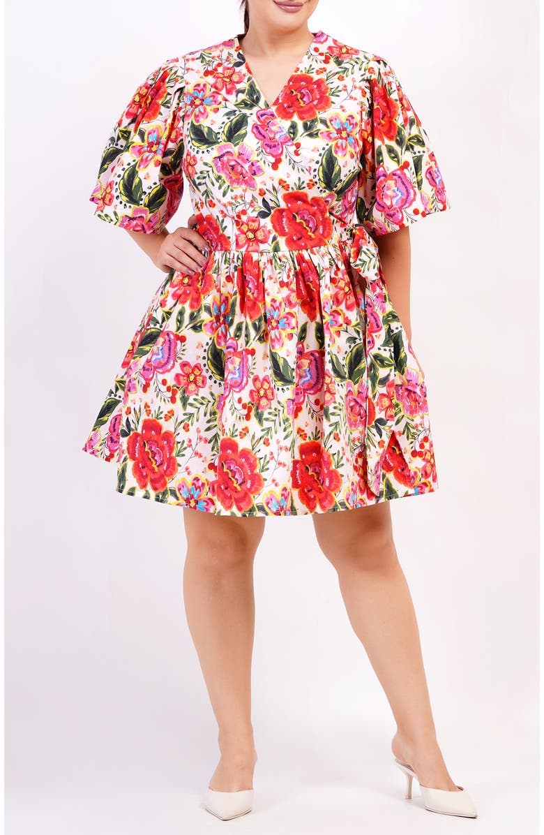 Leota Alena Mini Wrap Dress, Main, color, Crown Floral Flame Scarlet
