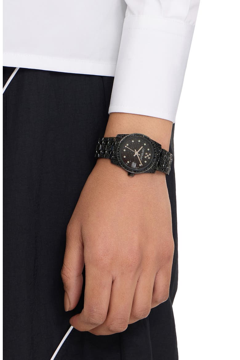 Discreet Crystal Quartz Bracelet Watch, 32mm, Main, color, IP BLACK