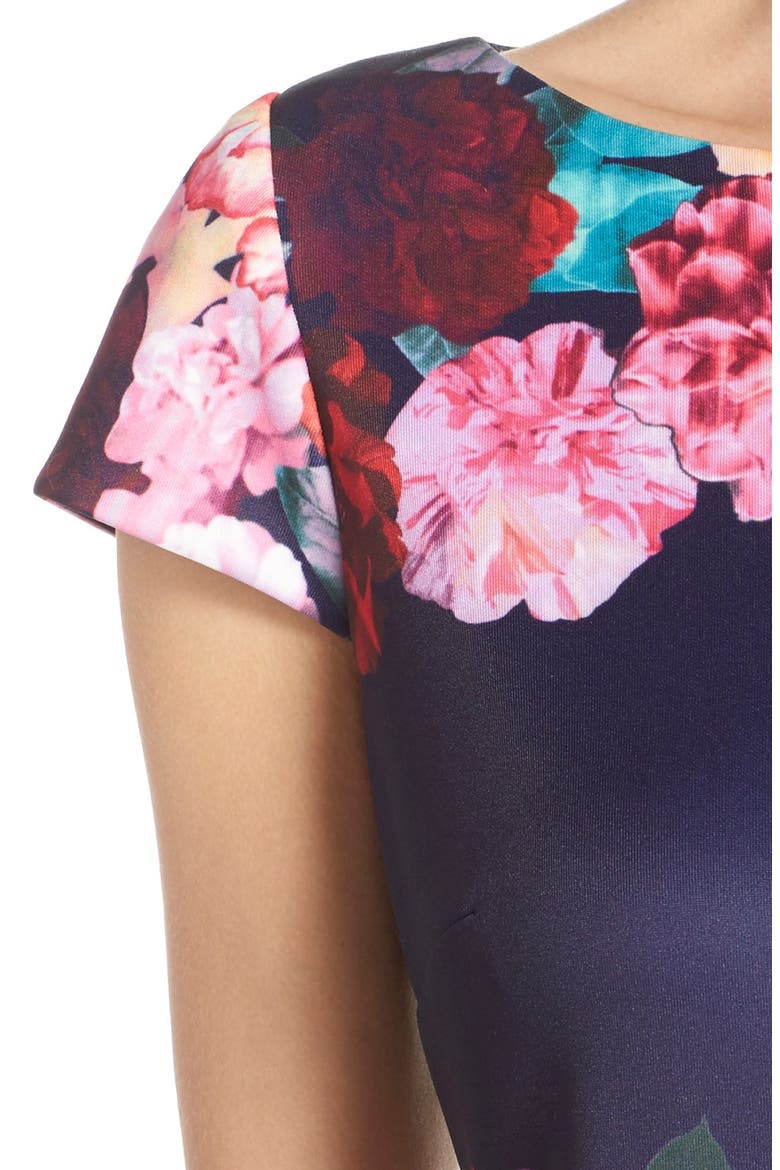 Floral Print Scuba Shift Dress, Alternate, color, NAVY