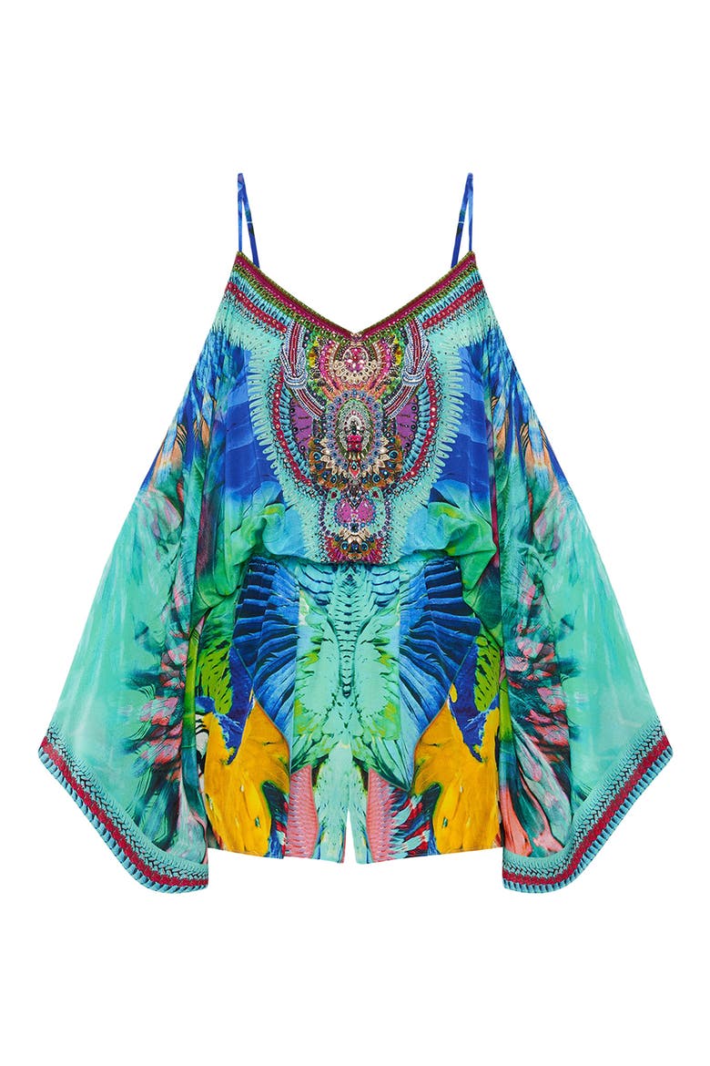 Embellished Cold Shoulder Silk Romper, Alternate, color, AGE OF ASTERIA