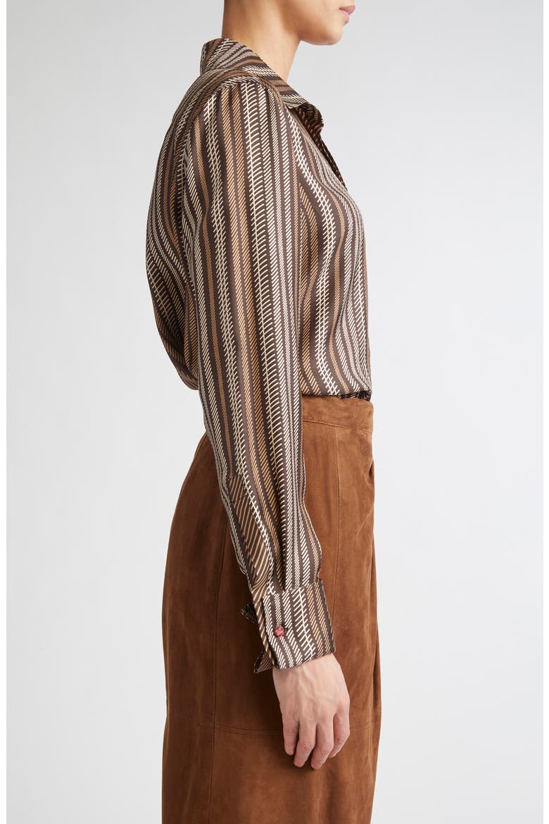 Shaker Stripe Silk Top, Alternate, color, CHOCOLATE