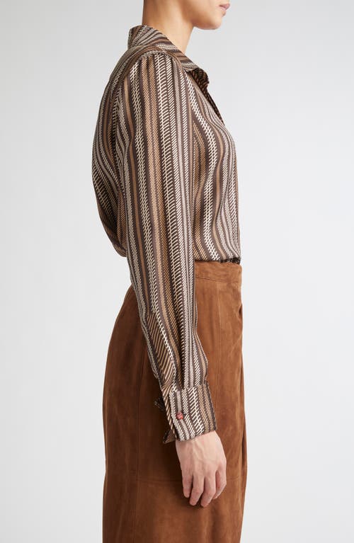 Max Mara Shaker Stripe Silk Top In Brown