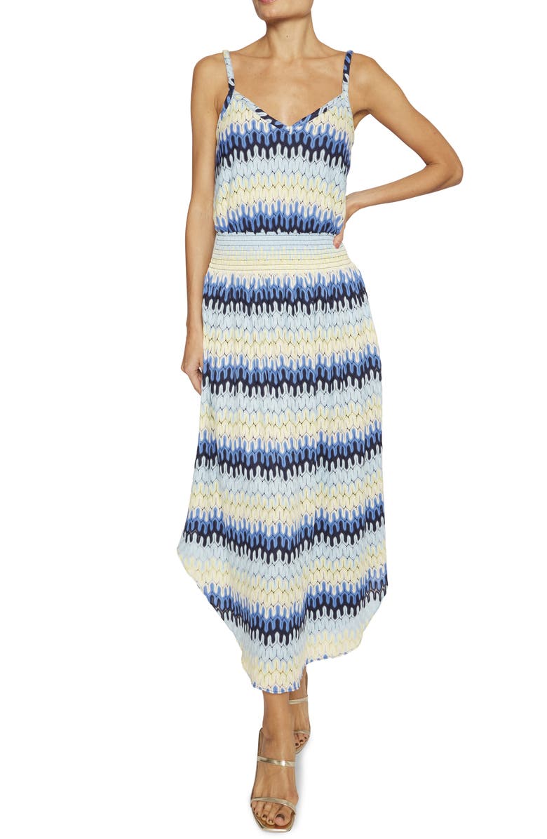 Ramy Brook Dorothy Smocked Waist Knit Dress, Main, color, Cloud Blue Multi