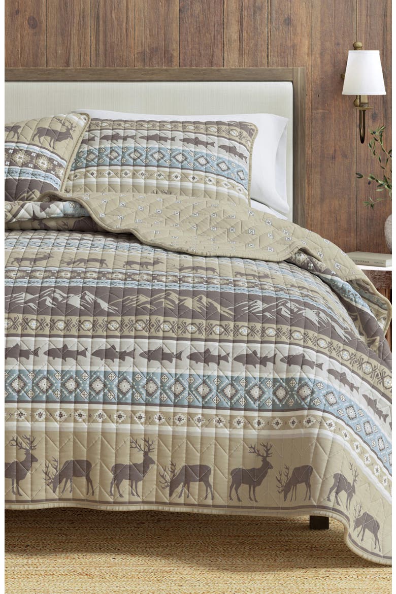 Wildlife Patchwork Quilt Set, Main, color, RUSTIC LODGE STRIPES